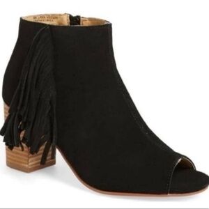 Kensie Erika Open Toe Black Booties With Fringe Size 7